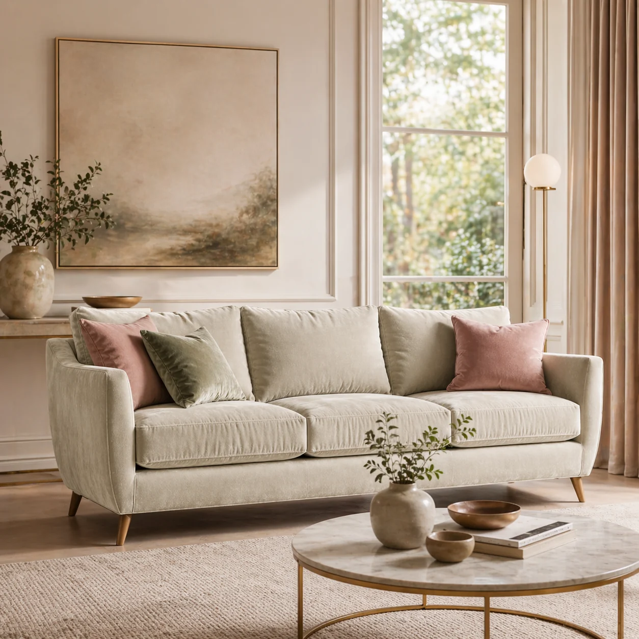 Ivory sofa in a refined living room lookbook image